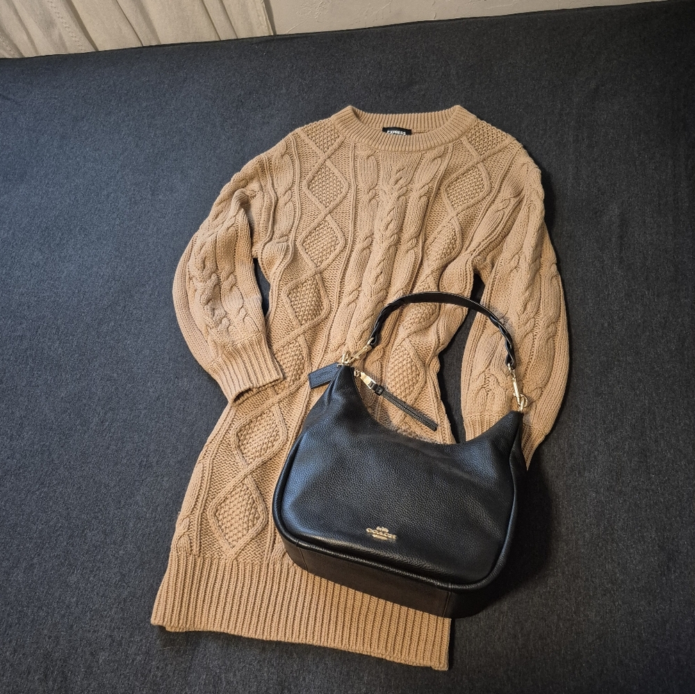 Express Tan Cable Knit Sweater Dress